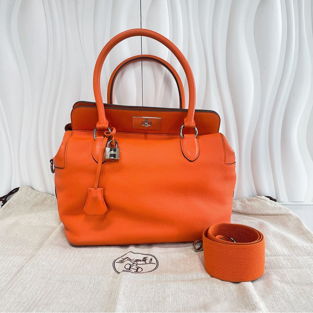 HERMÈS Toolbox Handbag Orange Epsom Leather